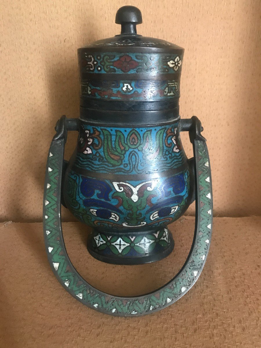 Covered Pot With Cloisonné Enamel Handle, China Late 19th Century-photo-3