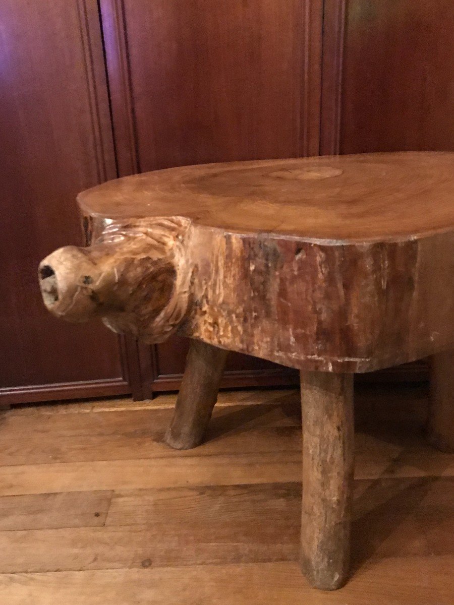 Brutalist Art Tree Trunk Table In Turtle Shape Year 1960-photo-4