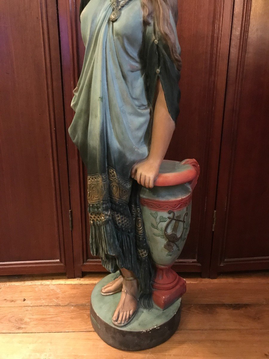 Polychrome Plaster Sculpture Representing Sappho Circa 1920, Height 86cm-photo-3