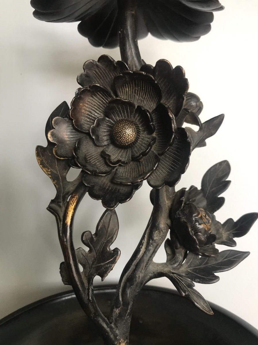 Vase En Bronze Japon Monté En Lampe Période Edo-photo-3