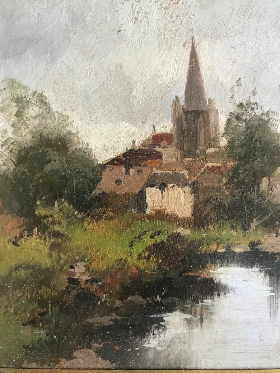 Eugène Galien-laloue Paysage De Campagne Huile Sur Panneau XIXème Siècle-photo-2