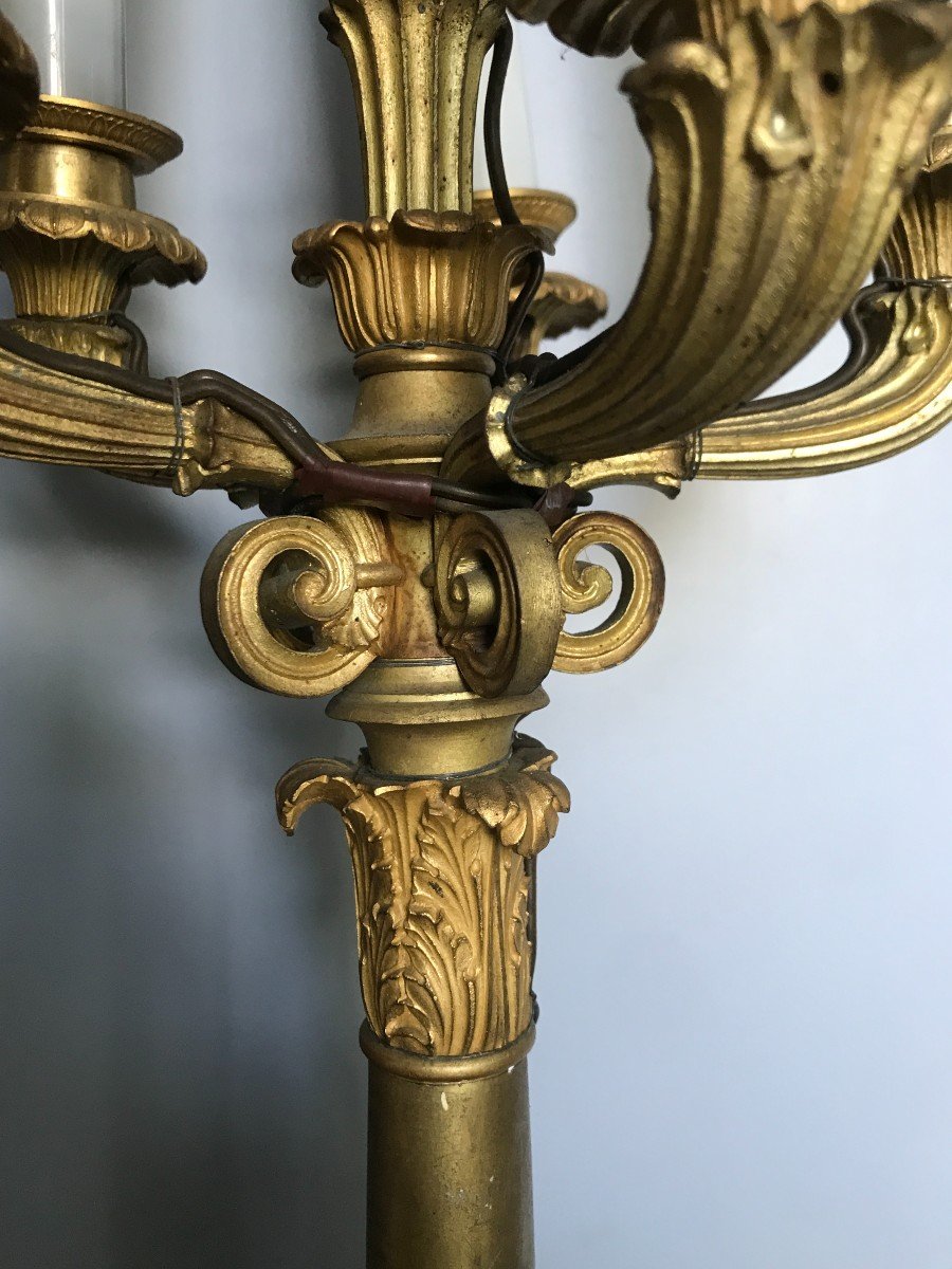 Large Candelabra In Gilt Bronze From The Restoration Period Mounted As A Lamp-photo-4