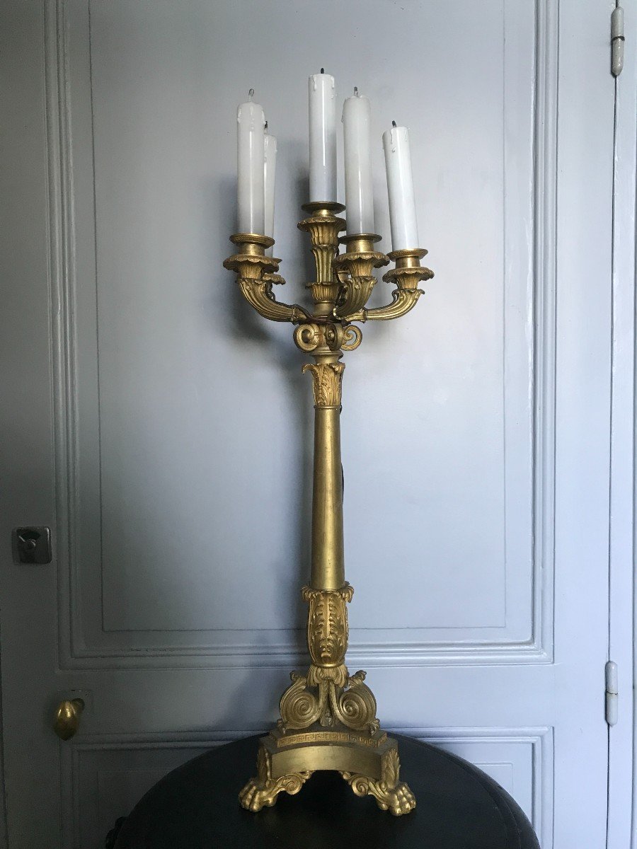 Large Candelabra In Gilt Bronze From The Restoration Period Mounted As A Lamp