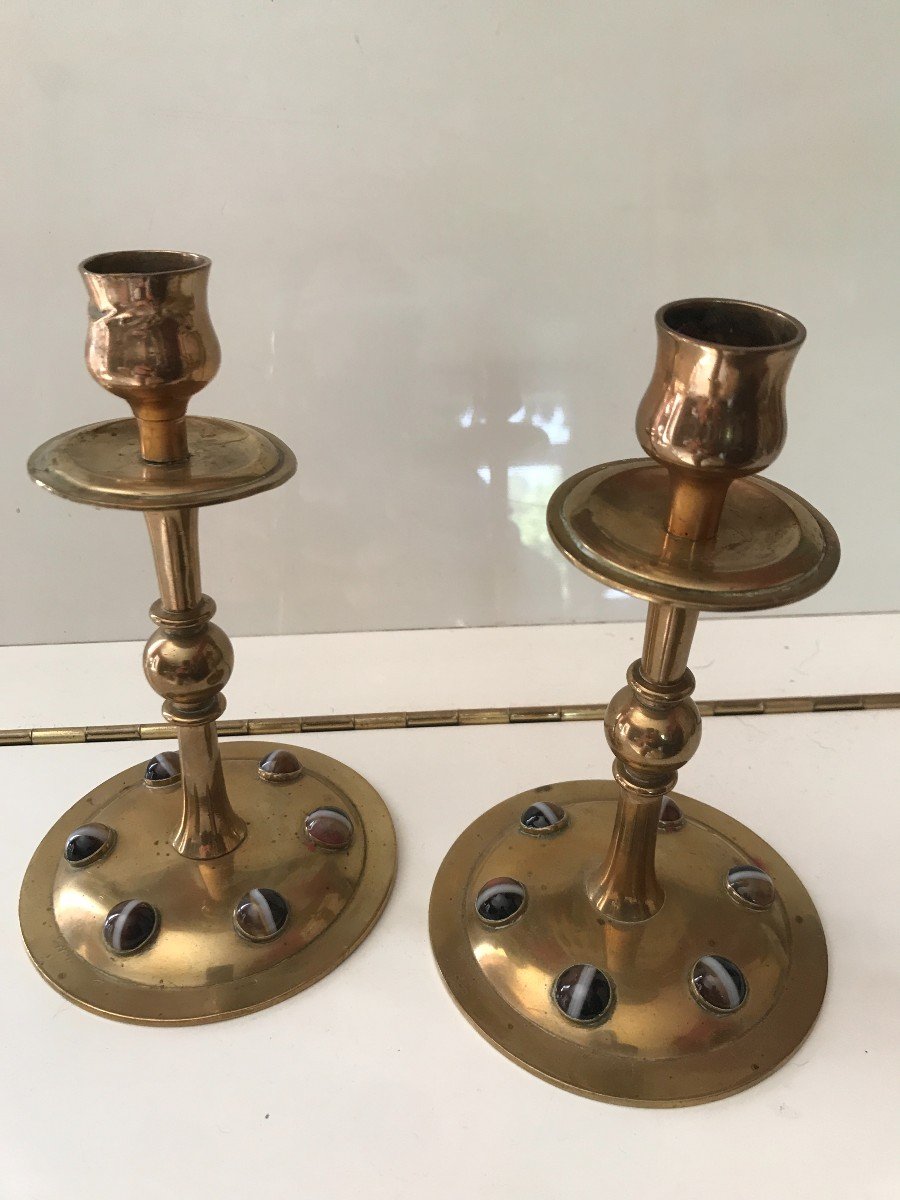 Pair Of Bronze And Agathe Candlesticks Circa 1900 -photo-1