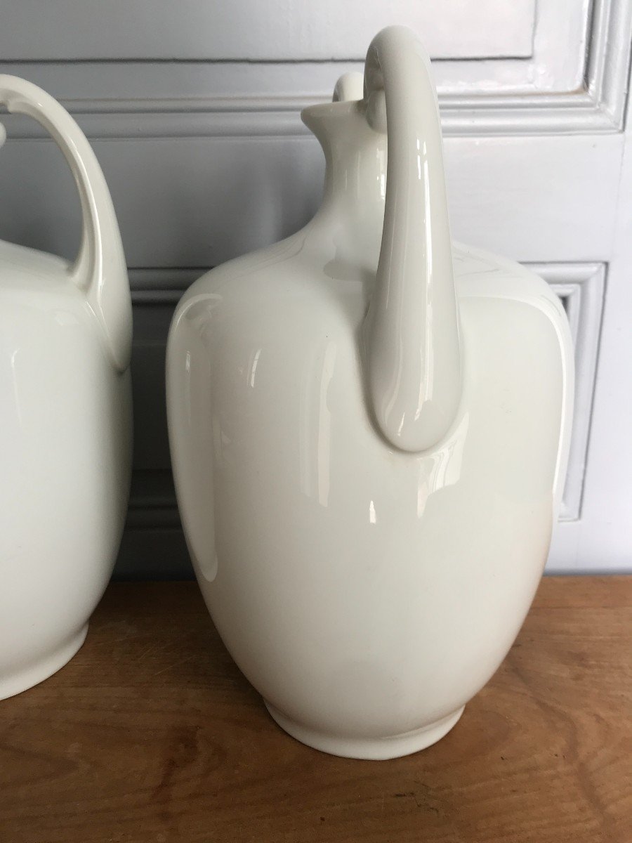 Pair Of Art Deco Period Vases In White Limoges Porcelain-photo-4