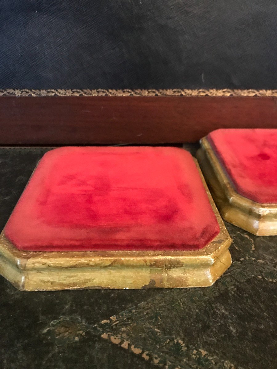 Pair Of Gilded Bases And Red Silk Velvet 19th Century-photo-2