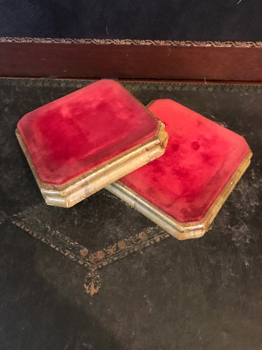 Pair Of Gilded Bases And Red Silk Velvet 19th Century-photo-4