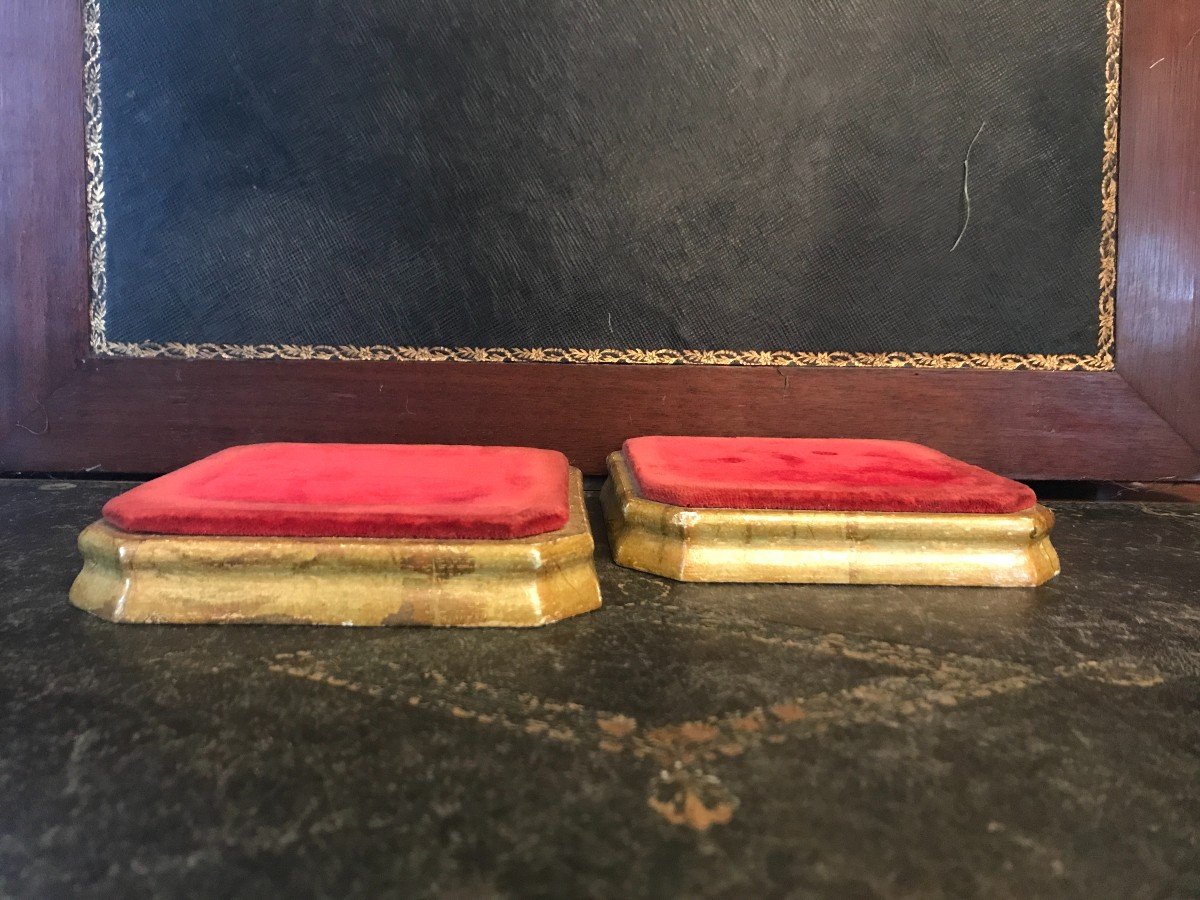 Pair Of Gilded Bases And Red Silk Velvet 19th Century