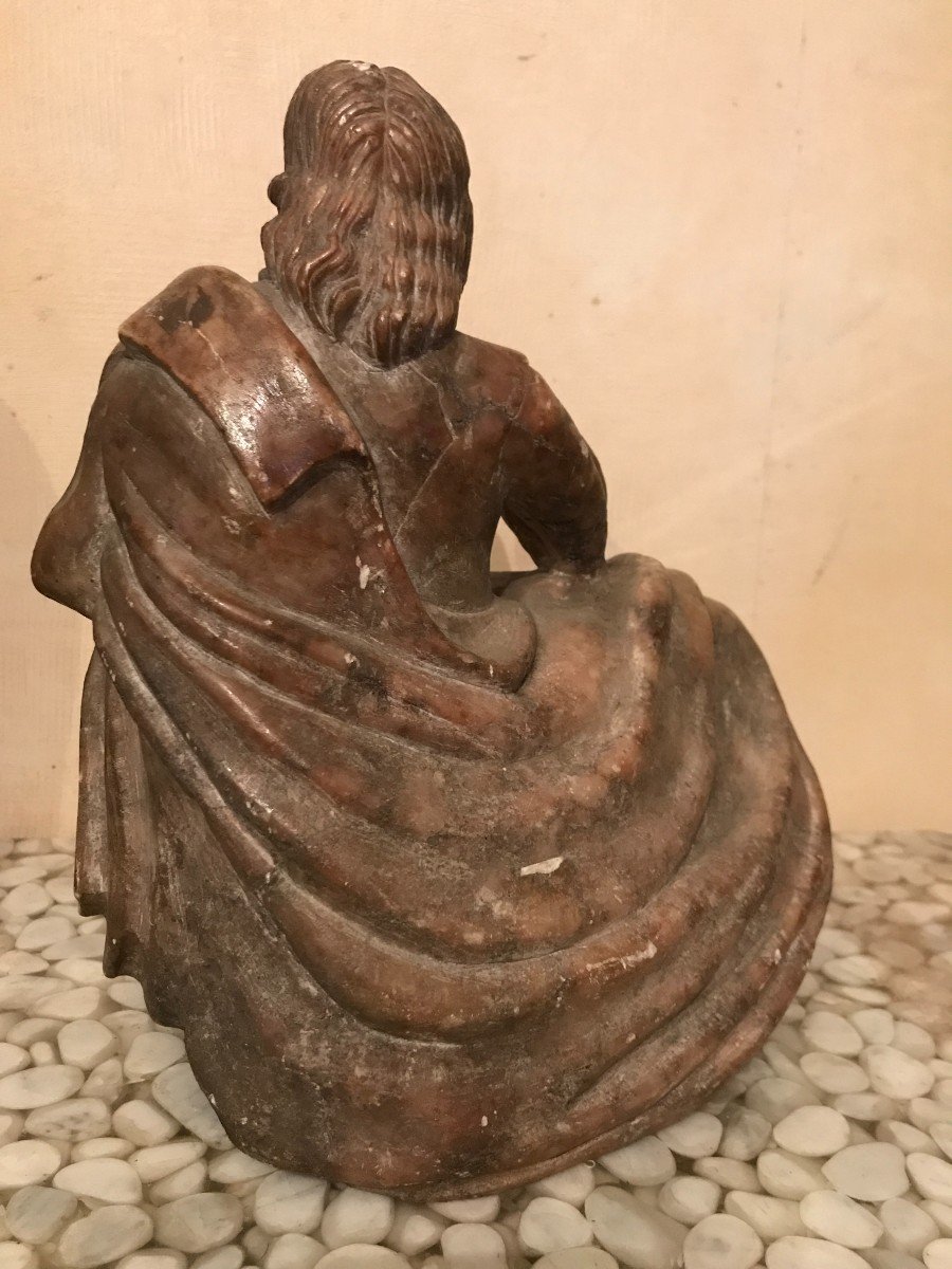 Alabaster Sculpture Of A Man Seated On A Seat, Thévenon, 17th Century-photo-2