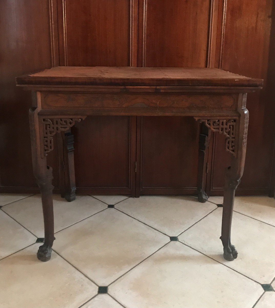 Gabriel Viardot Table à Allonges En Bois  Japonisme Sculpté Fin XIXème Siècle