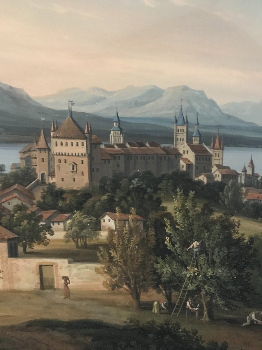 View Of The City Of Lausanne And Lake Geneva, Gouache And Watercolor, Early 19th Century-photo-2