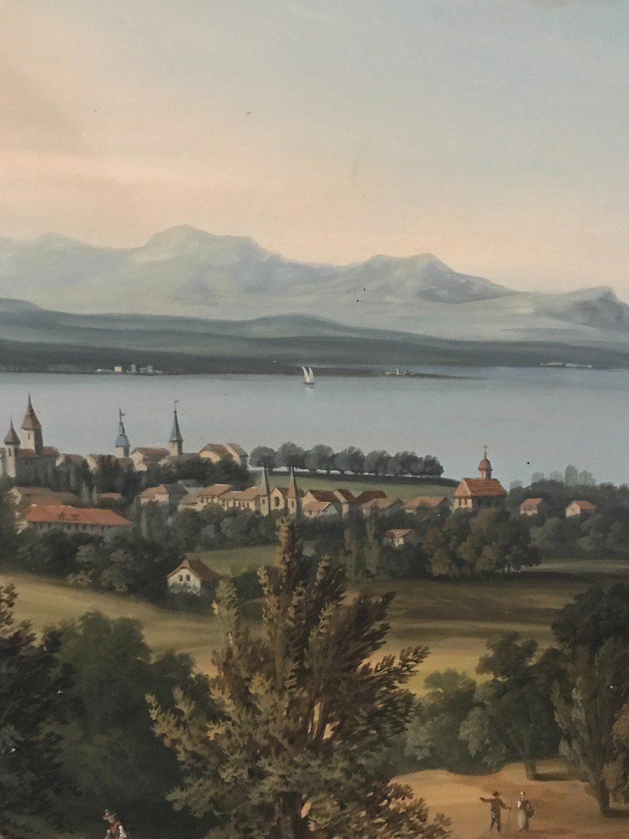 View Of The City Of Lausanne And Lake Geneva, Gouache And Watercolor, Early 19th Century-photo-3