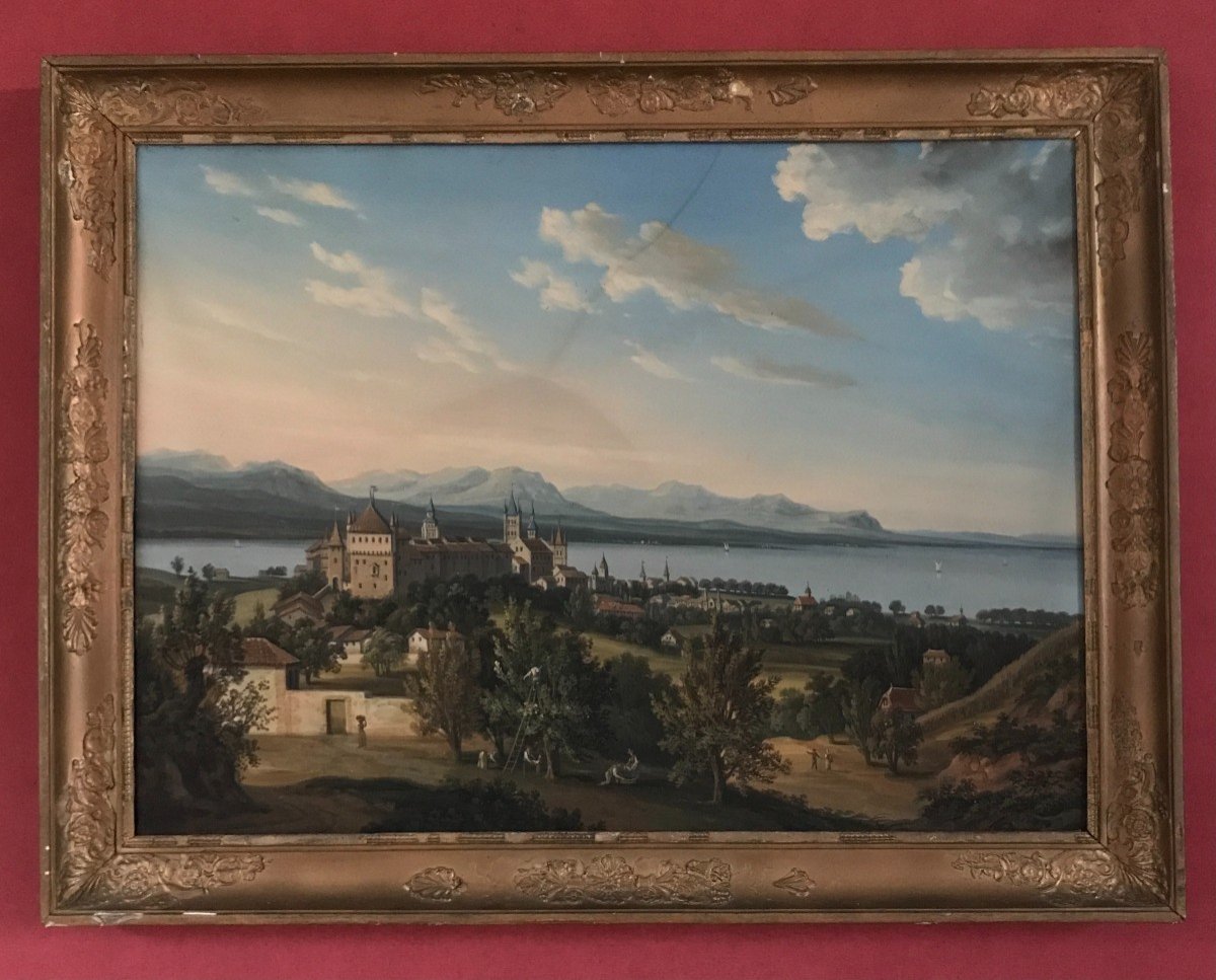 Vue De La Ville De Lausanne Et Du Lac De Genève , Gouache Et Aquarelle Début XIXèm siècle