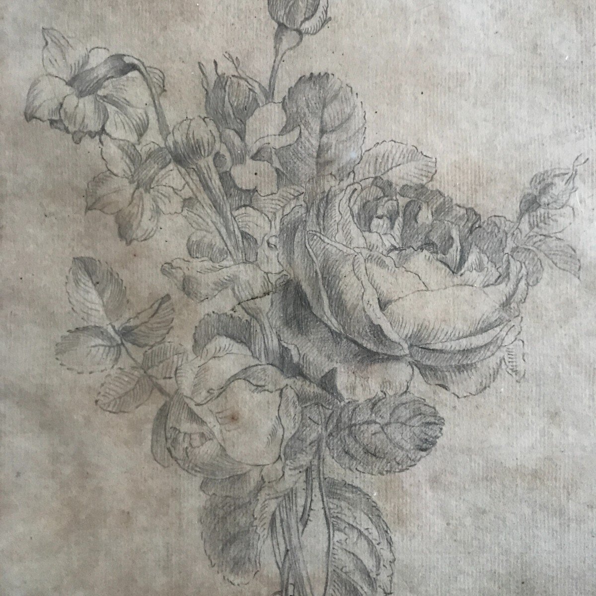 Dessin XVIIIème Siècle , étude De Fleurs Daté1792 Et Monogrammé Rb-photo-3