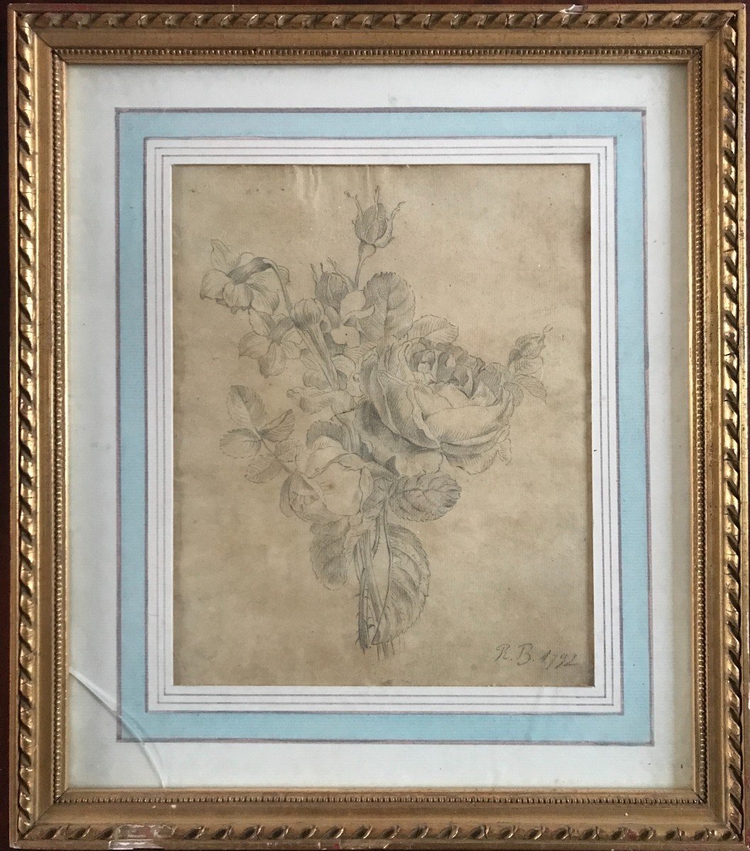 Dessin XVIIIème Siècle , étude De Fleurs Daté1792 Et Monogrammé Rb