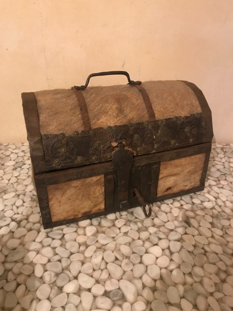 17th Century Leather And Iron Box