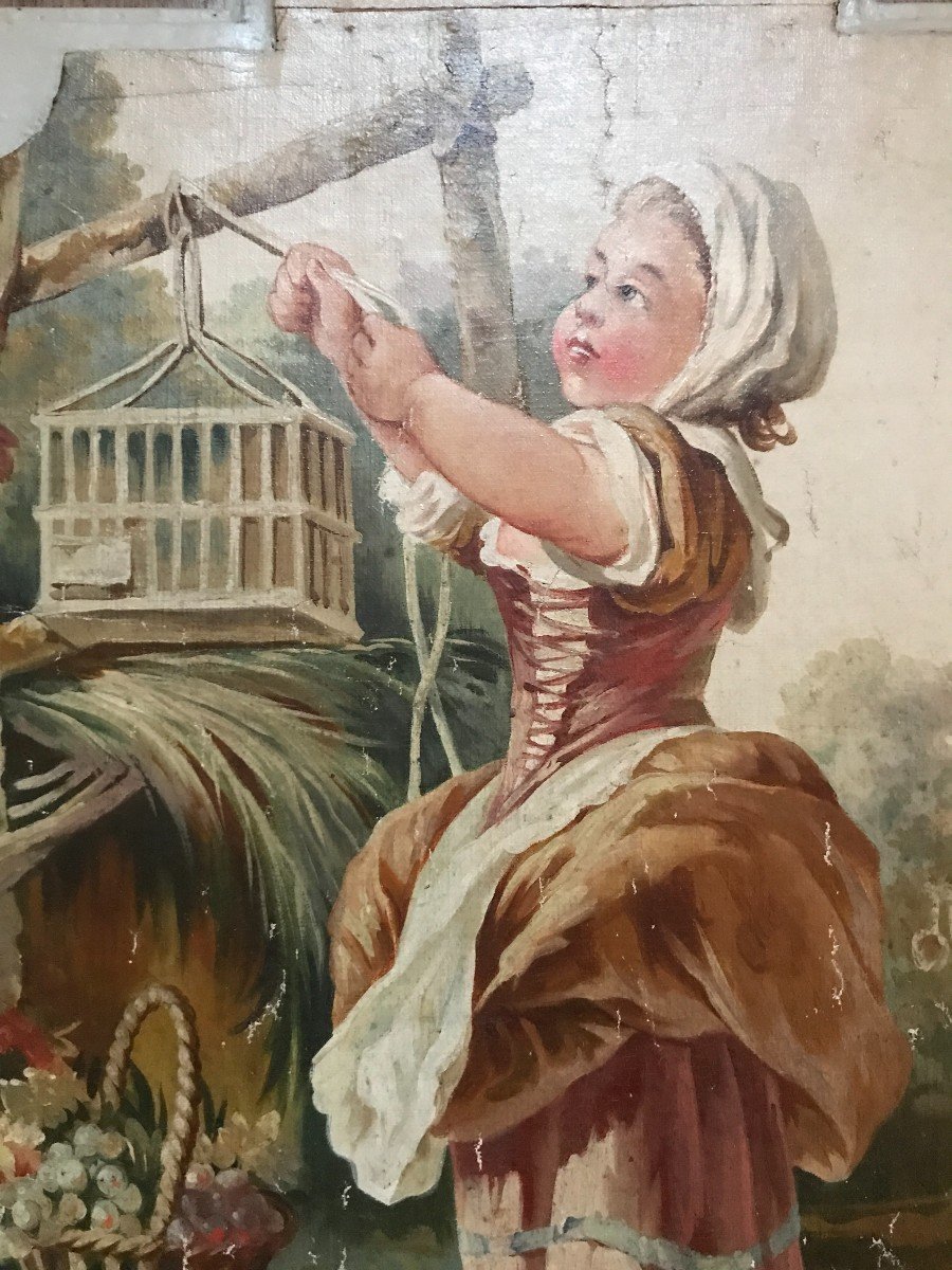 2 Panels Of Woodwork Painted In The Style Of François Boucher 19th Century-photo-1