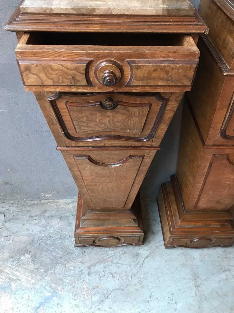 Pair Of Bedside Tables In Burl Walnut With Marble Top, Louis Philippe Period-photo-3