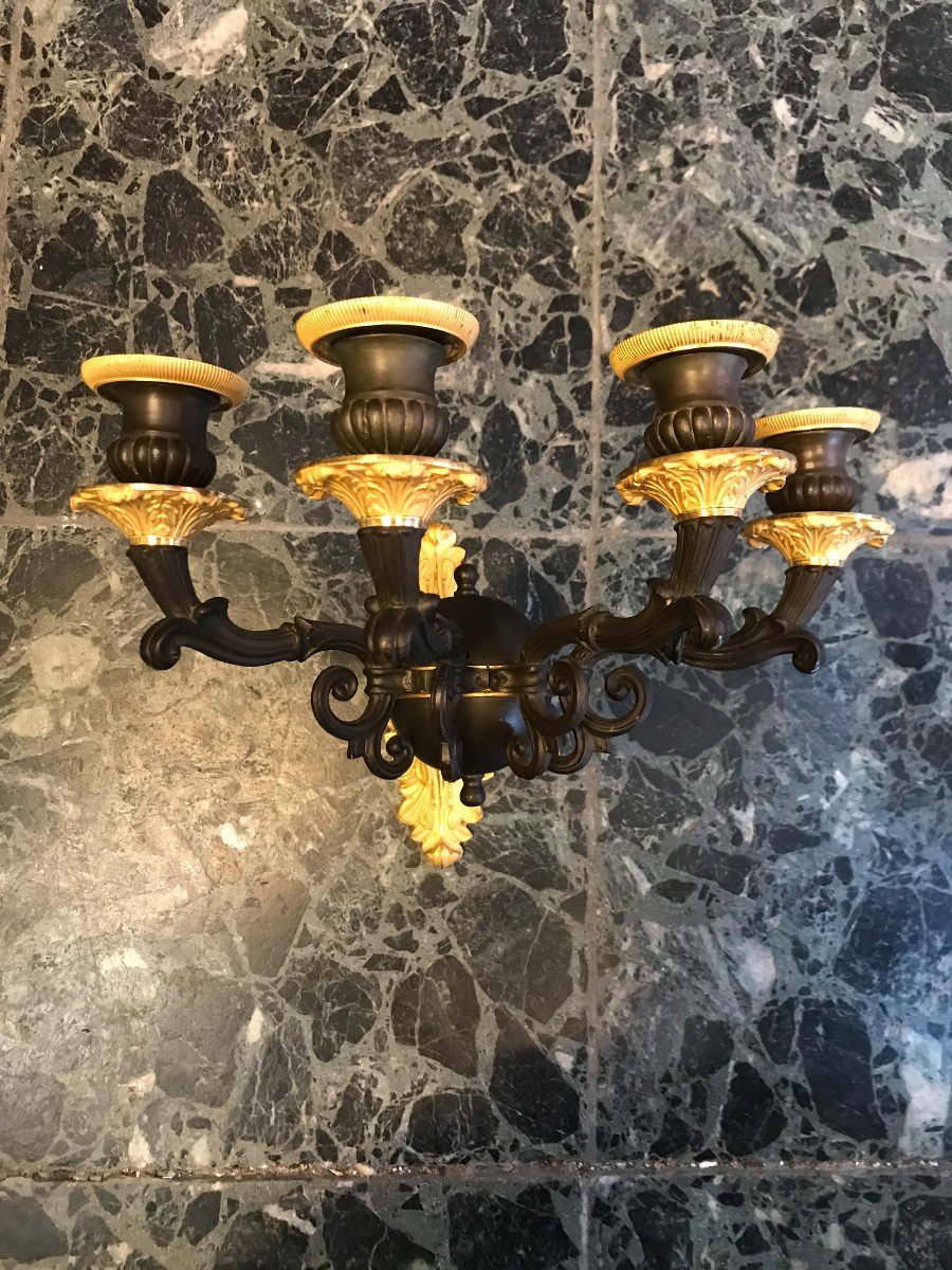 Pair Of 4-arm Bronze Wall Lights From The Restoration Period-photo-2