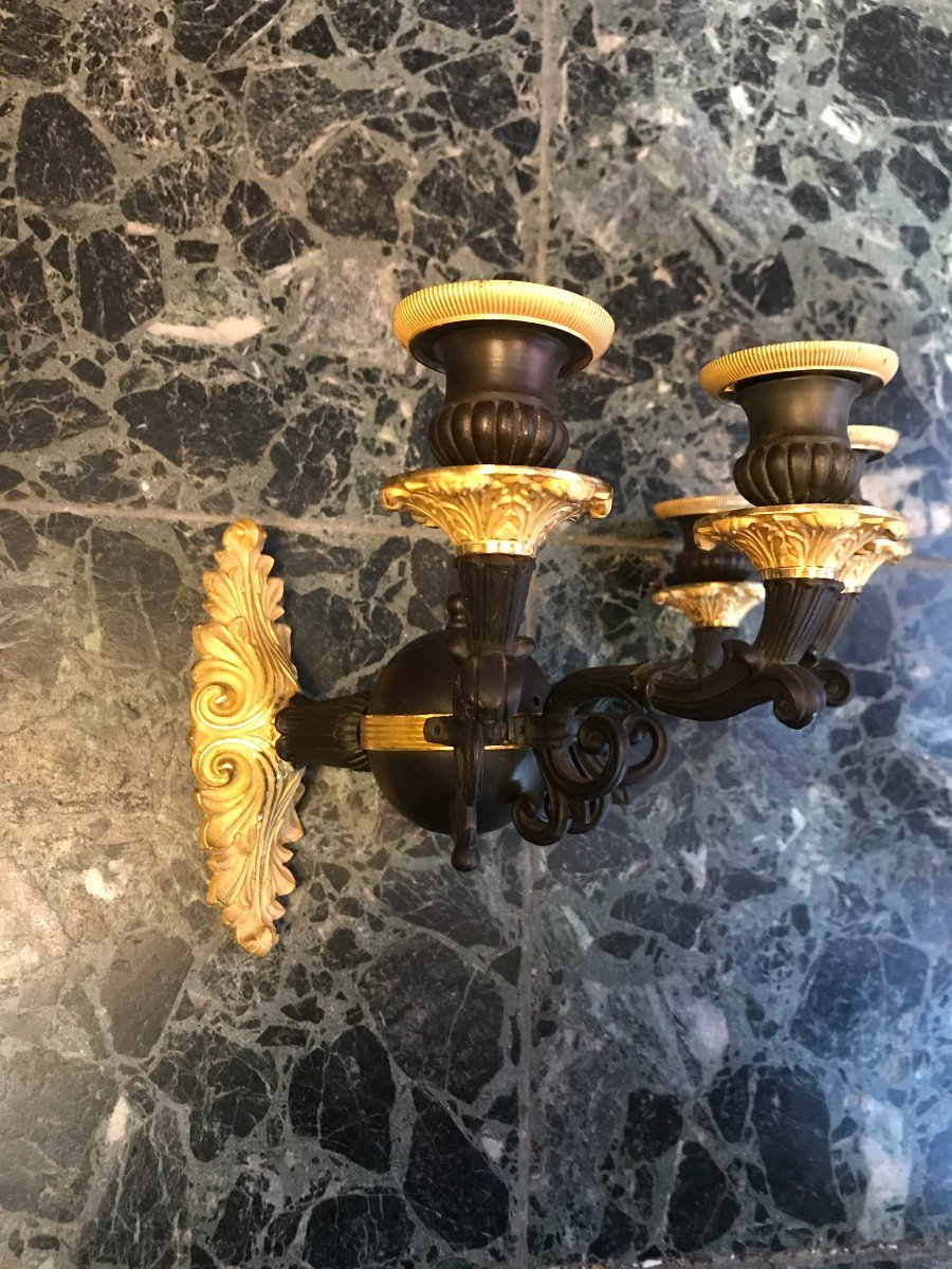 Pair Of 4-arm Bronze Wall Lights From The Restoration Period-photo-4