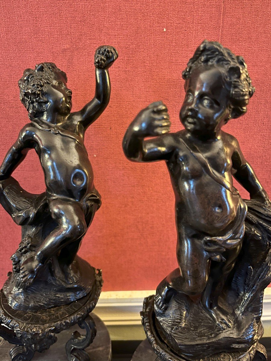 Pair Of Bronze Putti Representing Summer And Autumn 18th Century-photo-2