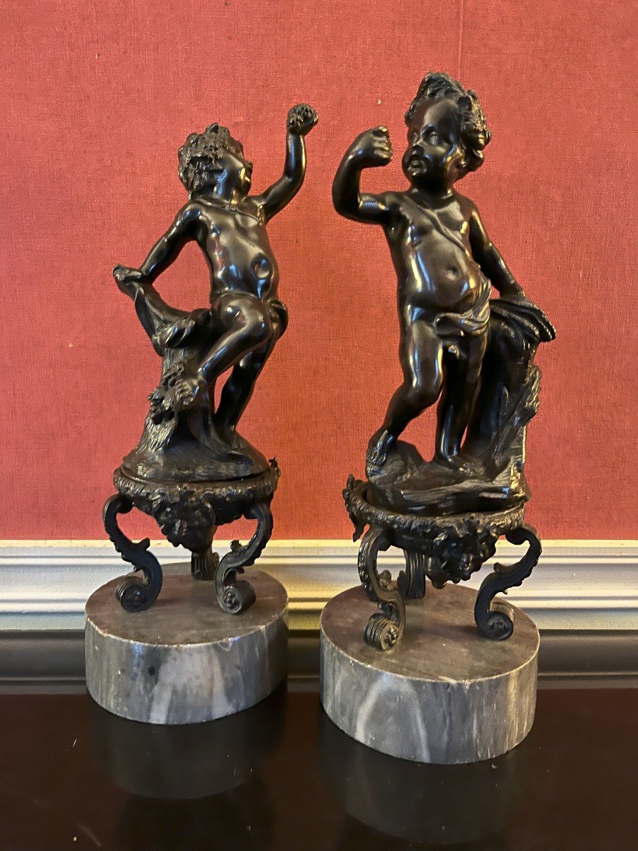 Pair Of Bronze Putti Representing Summer And Autumn 18th Century