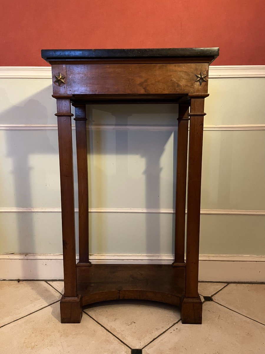 Console Directoire En Noyer Dessus De Marbre Gris 