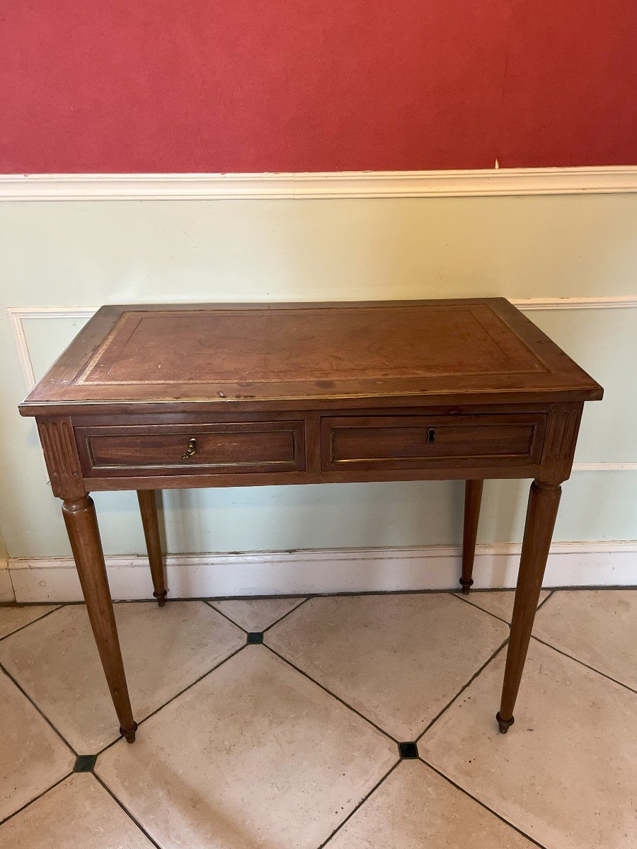 Table Bureau De Style Louis XVI En Placage d'Acajou-photo-3