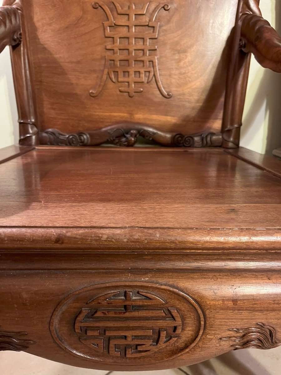 Pair Of Carved Wooden Armchairs With Dragon Motifs China Or Vietnam Late 19th Century-photo-4