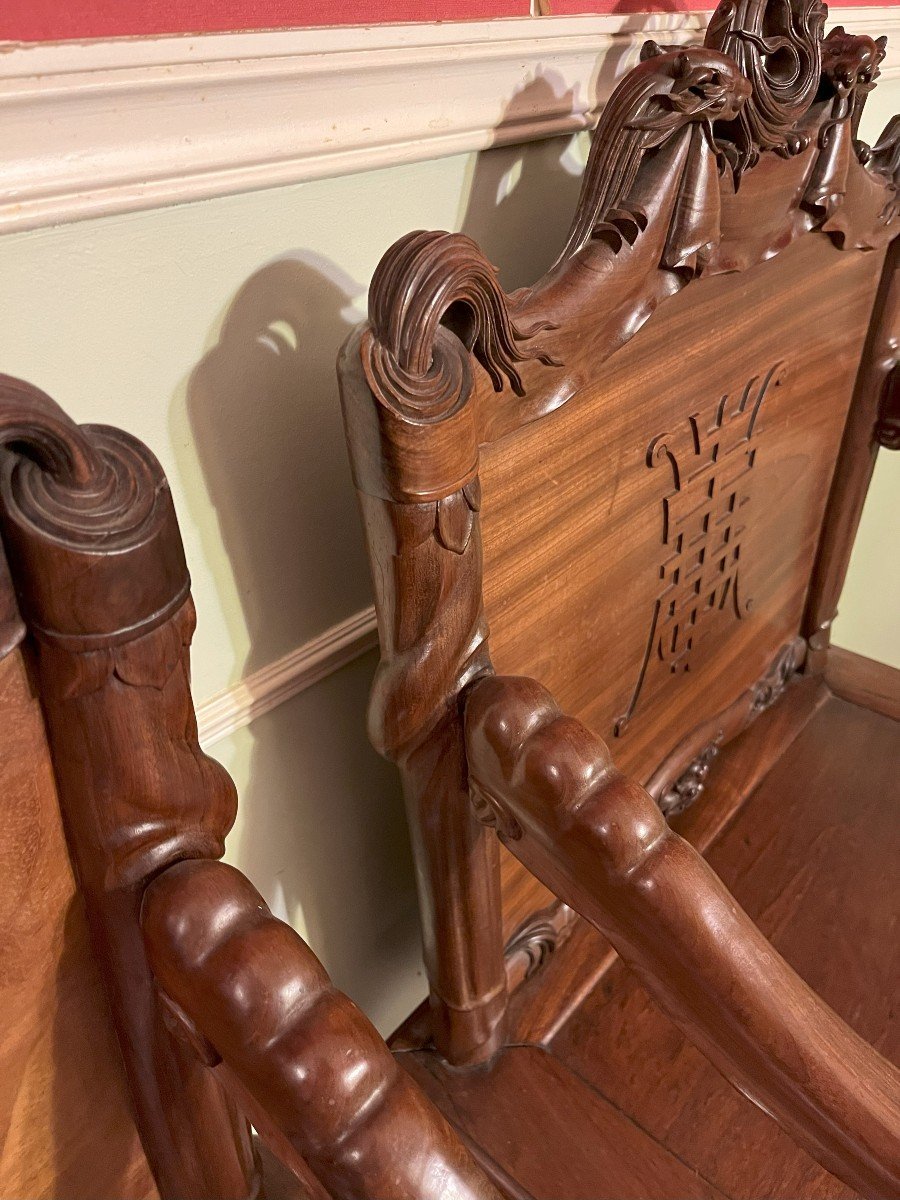 Pair Of Carved Wooden Armchairs With Dragon Motifs China Or Vietnam Late 19th Century-photo-2