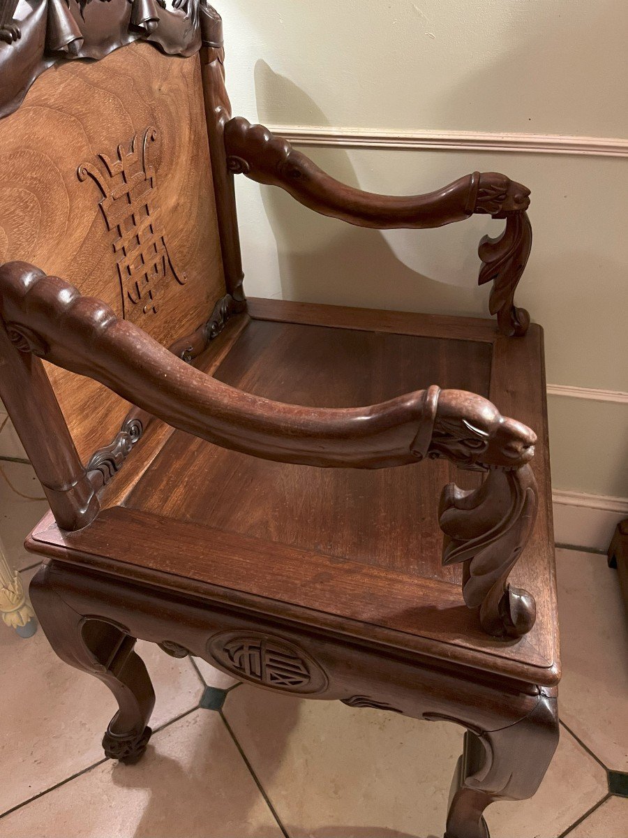 Pair Of Carved Wooden Armchairs With Dragon Motifs China Or Vietnam Late 19th Century-photo-4