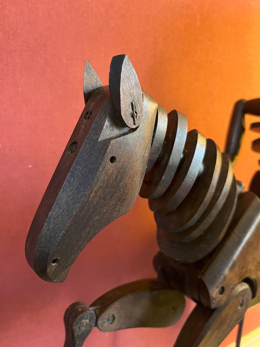 Cheval Et Son Mannequin De Peintre Articulé En Bois Vers 1950-photo-2