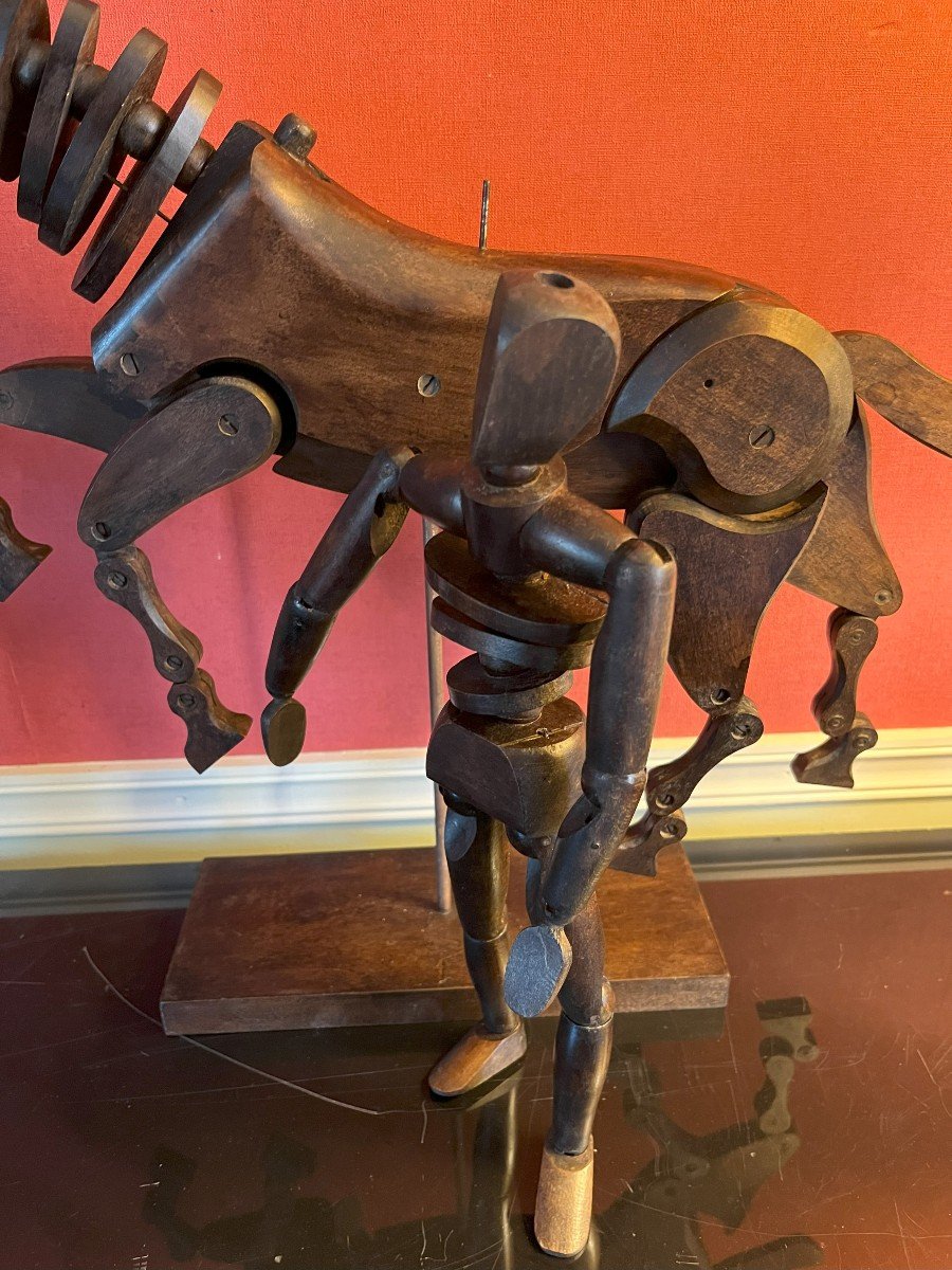 Horse And Its Articulated Wooden Painter's Mannequin Circa 1950-photo-4