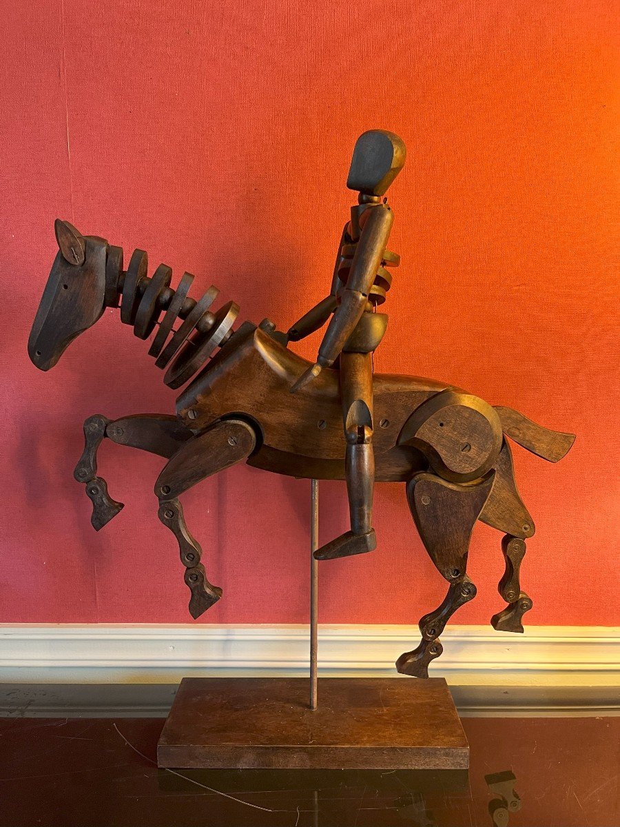 Cheval Et Son Mannequin De Peintre Articulé En Bois Vers 1950