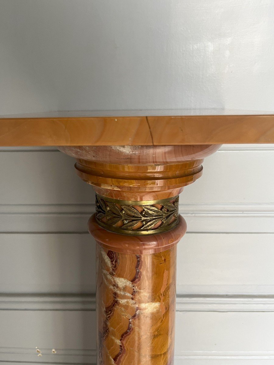 Column In Ribboned Onyx Orange Ocher And Bronze 19th Century-photo-3