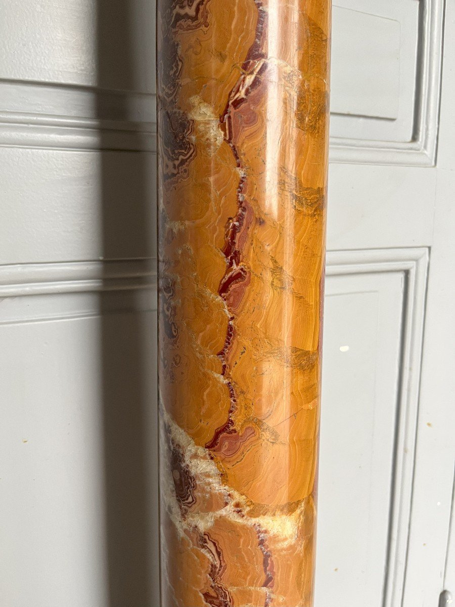 Column In Ribboned Onyx Orange Ocher And Bronze 19th Century-photo-4