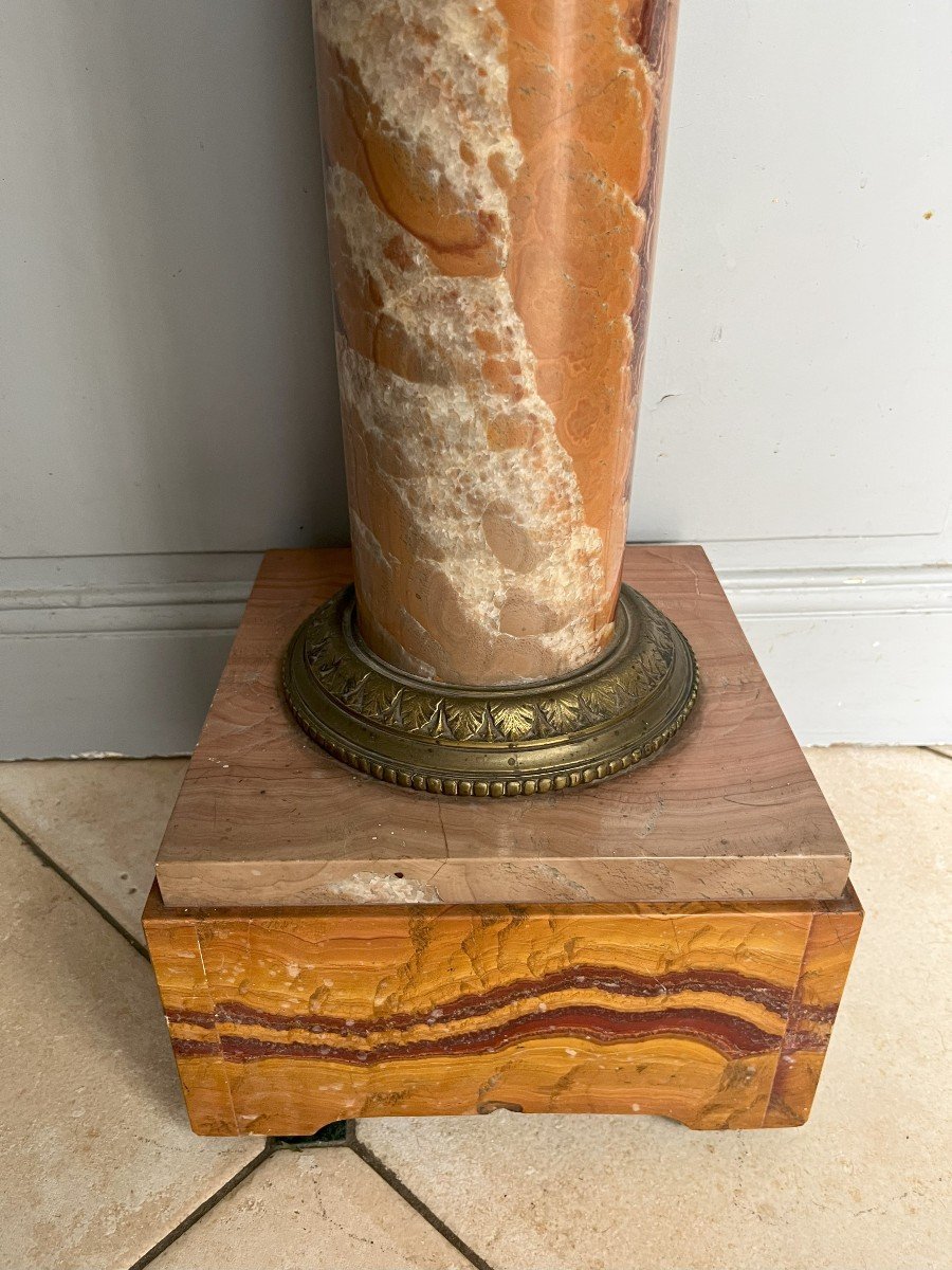 Column In Ribboned Onyx Orange Ocher And Bronze 19th Century-photo-1