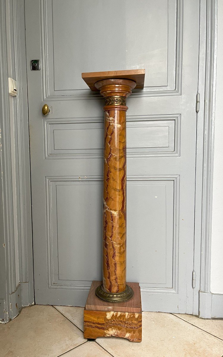 Column In Ribboned Onyx Orange Ocher And Bronze 19th Century