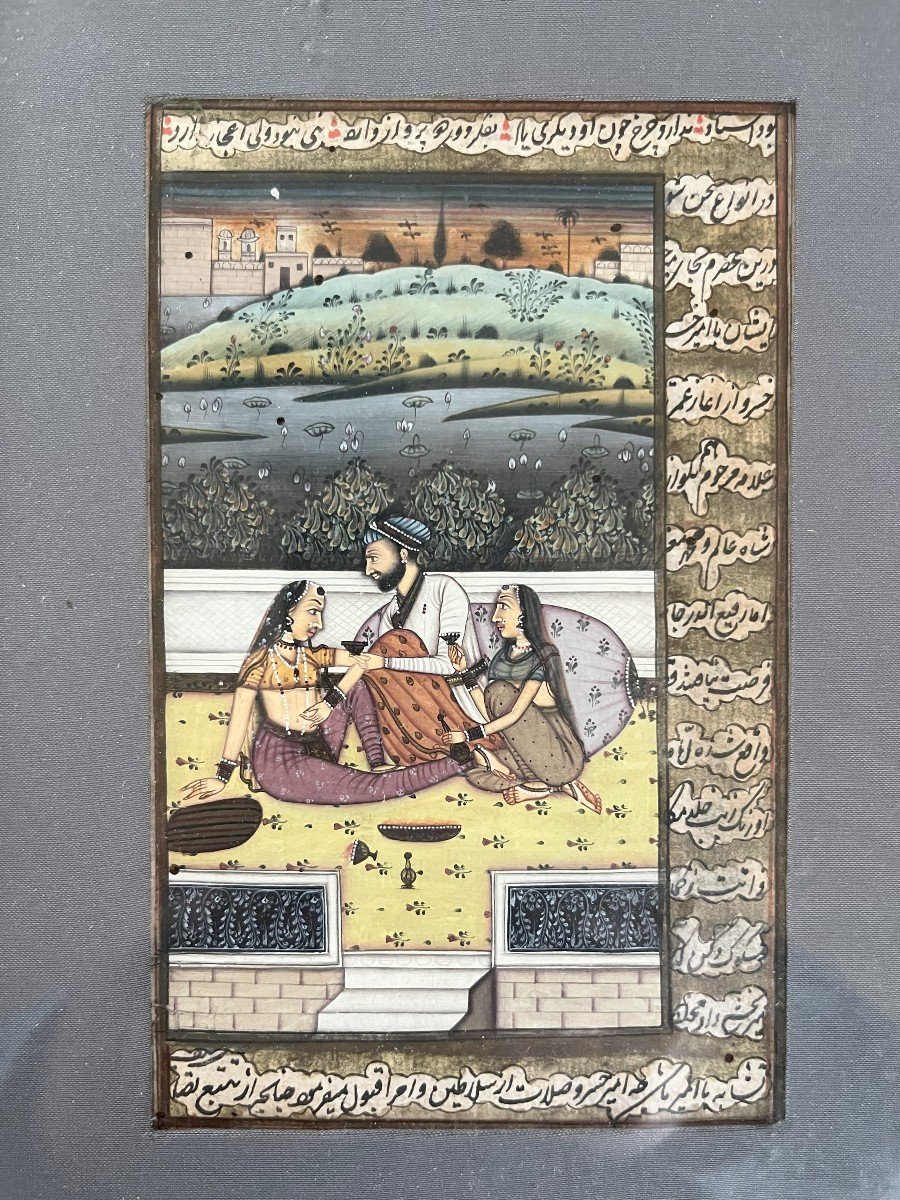 Indian Miniature Palace Scene 19th Century-photo-2