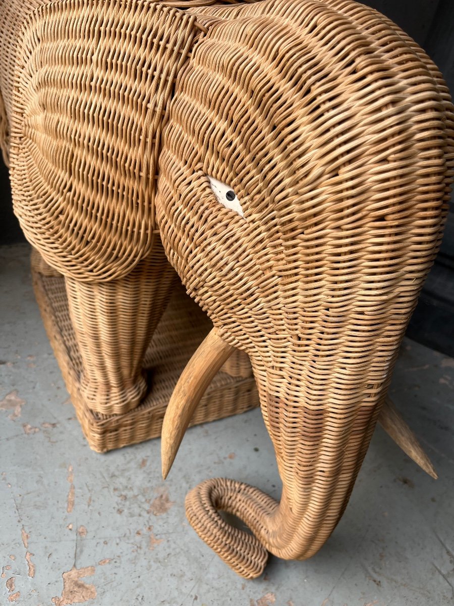 Pair Of 1970s Rattan Elephant Sofa Side Tables-photo-2