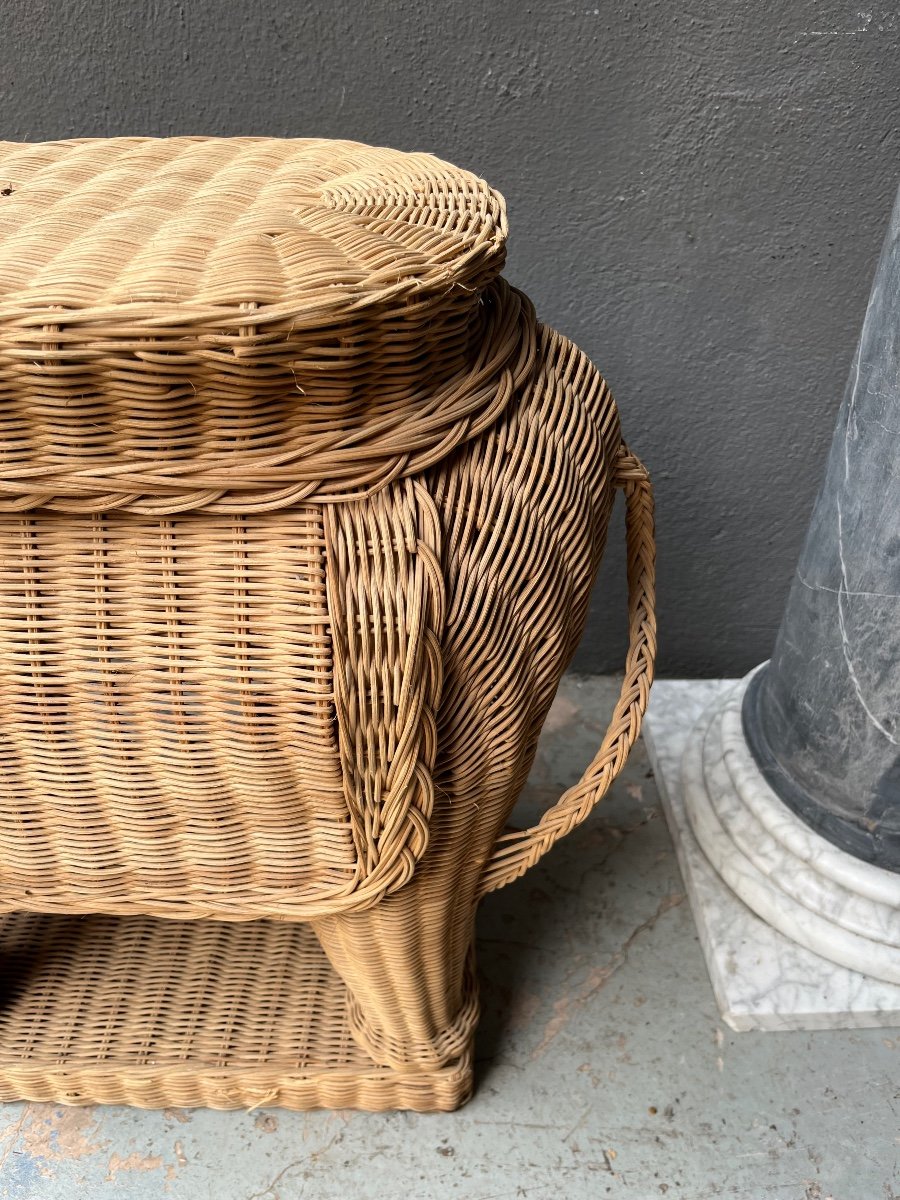 Pair Of 1970s Rattan Elephant Sofa Side Tables-photo-3