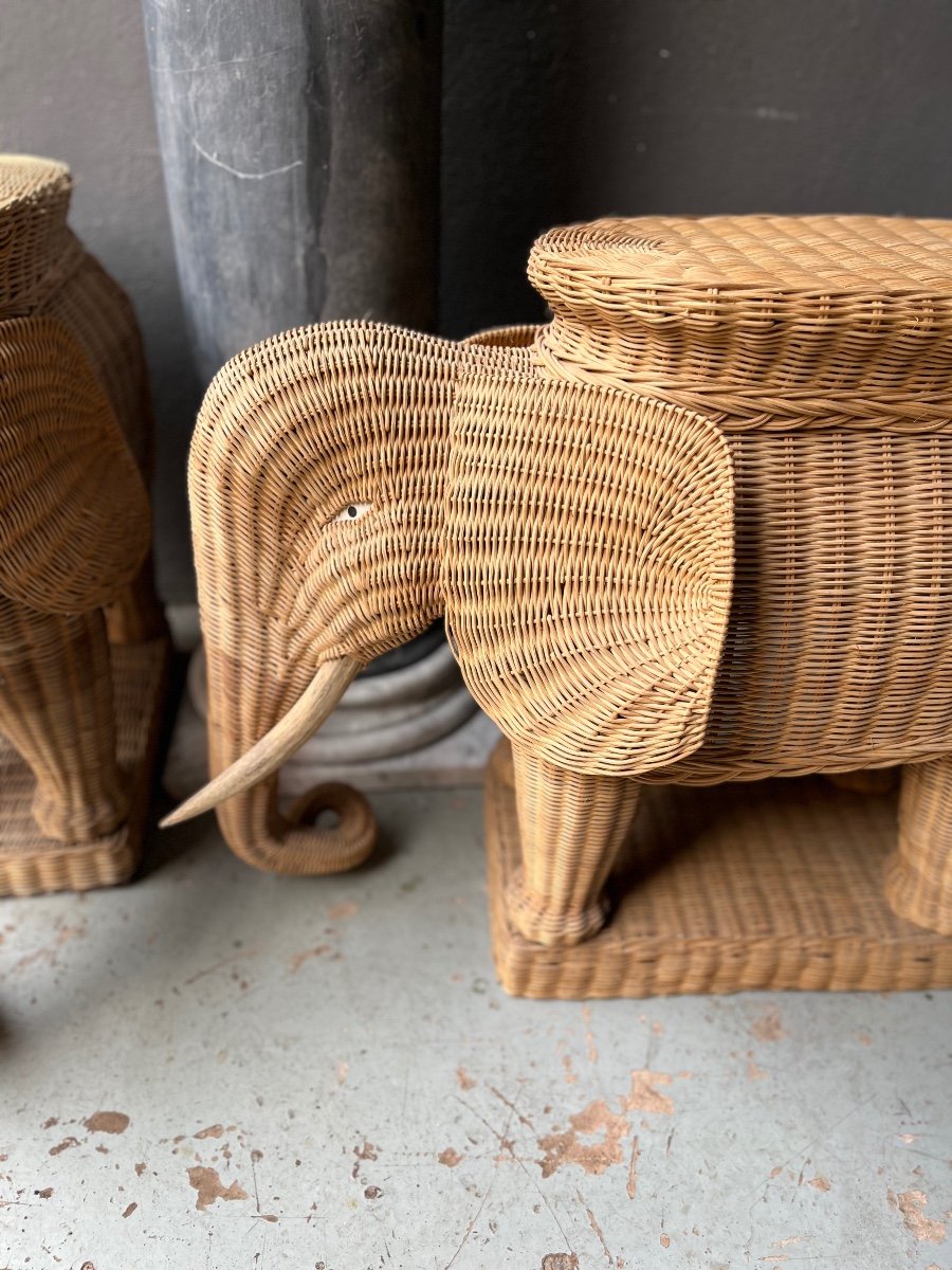 Pair Of 1970s Rattan Elephant Sofa Side Tables-photo-4