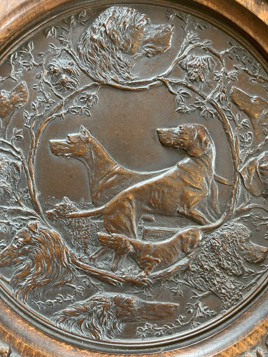 Electrotype Bronze Plaque Hunting Dogs Richard Rusche 19th Century-photo-2