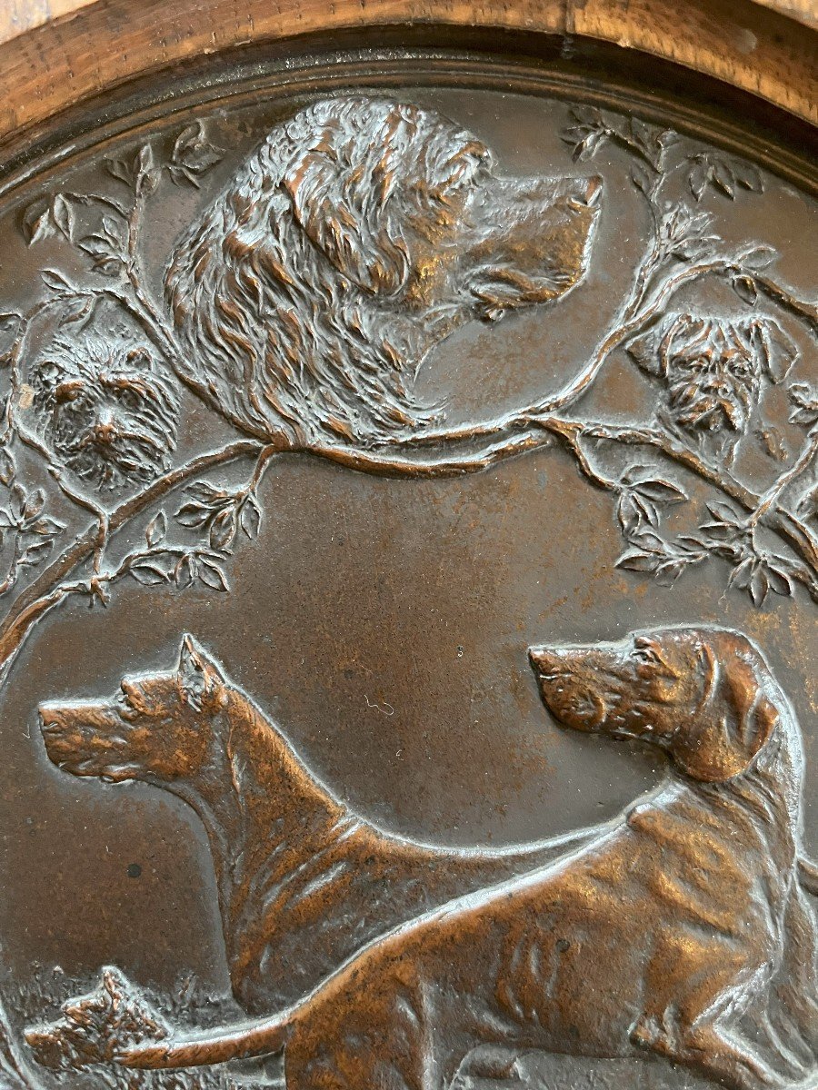 Electrotype Bronze Plaque Hunting Dogs Richard Rusche 19th Century-photo-1