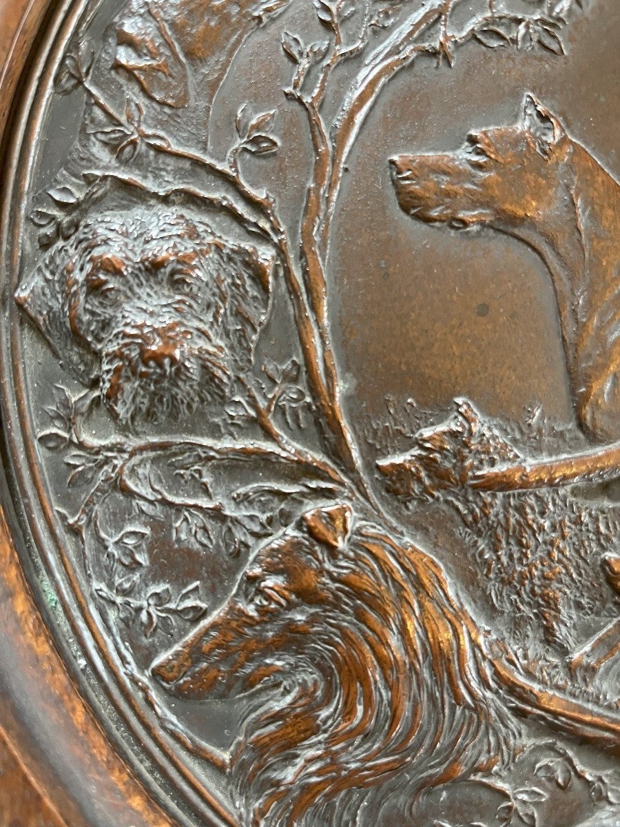 Electrotype Bronze Plaque Hunting Dogs Richard Rusche 19th Century-photo-2