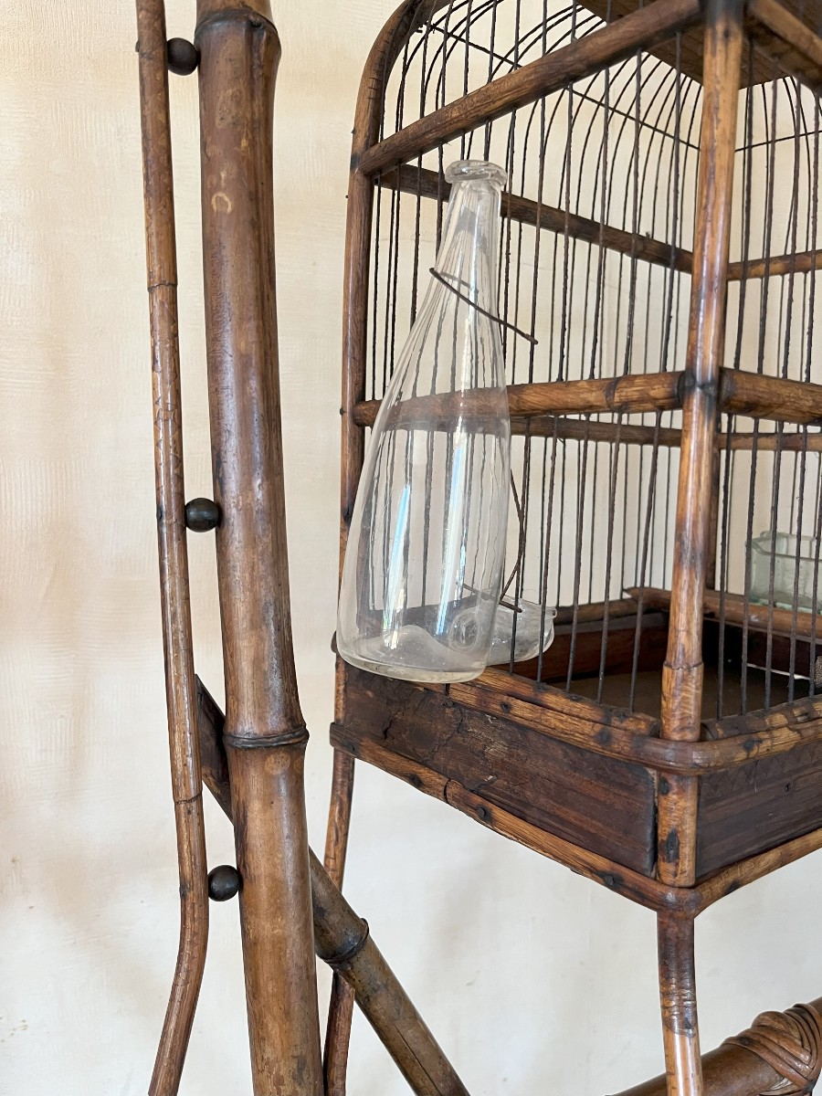 Rotating Bamboo Birdcage, Early 20th Century-photo-3