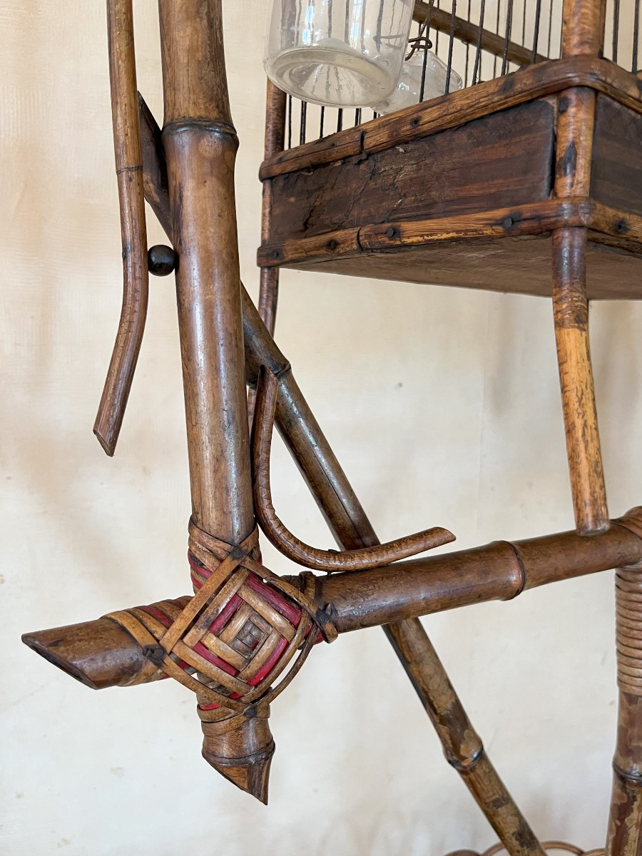 Rotating Bamboo Birdcage, Early 20th Century-photo-4