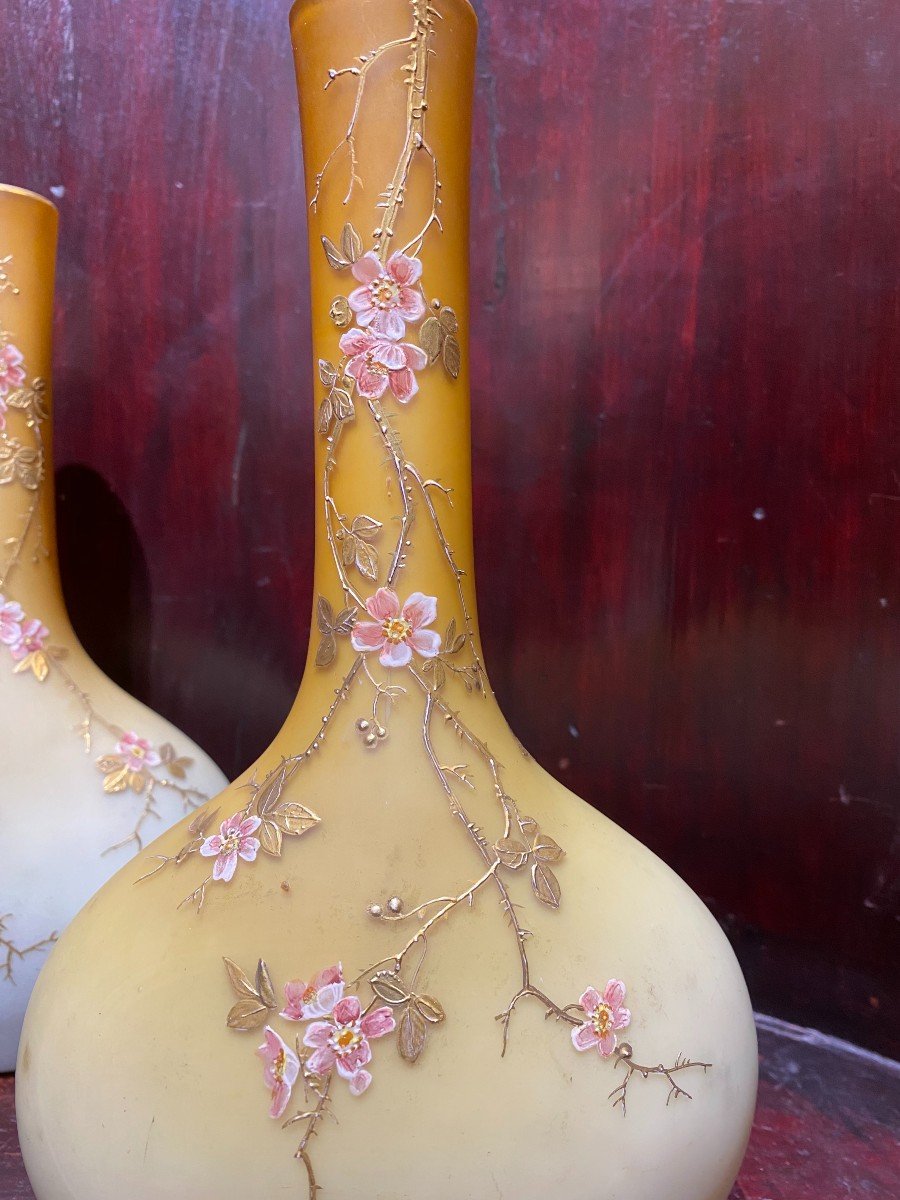 Pair Of Glass Vases With Japanese Decor Circa 1910-photo-2