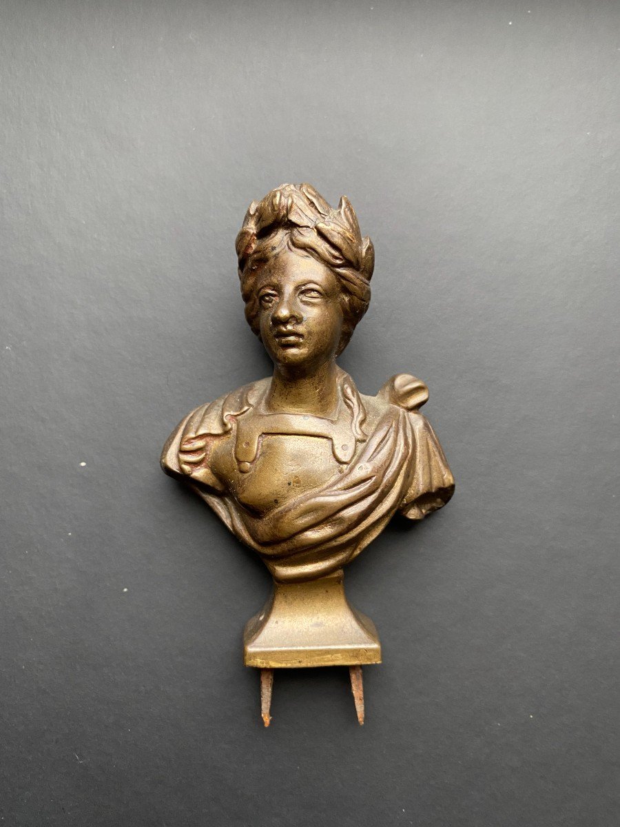 Buste en bronze , femme laurée ,  XVIIème siècle-photo-2