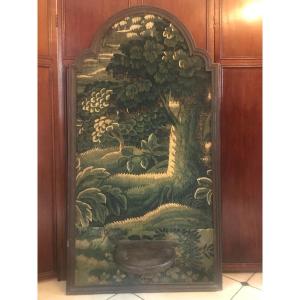 Framed Panel In Regency Style Oak Trimmed With 18th Century Aubusson Tapestry
